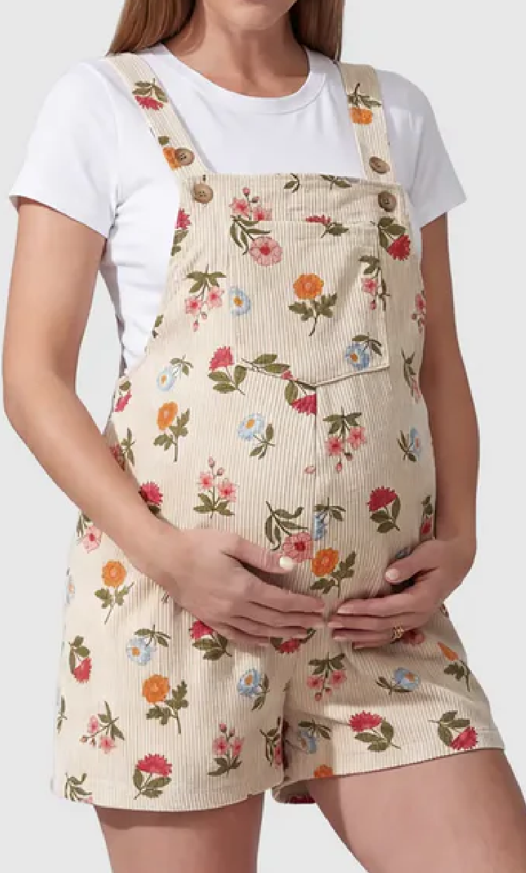 Adjustable Waist Front Pocket Maternity Short Overalls